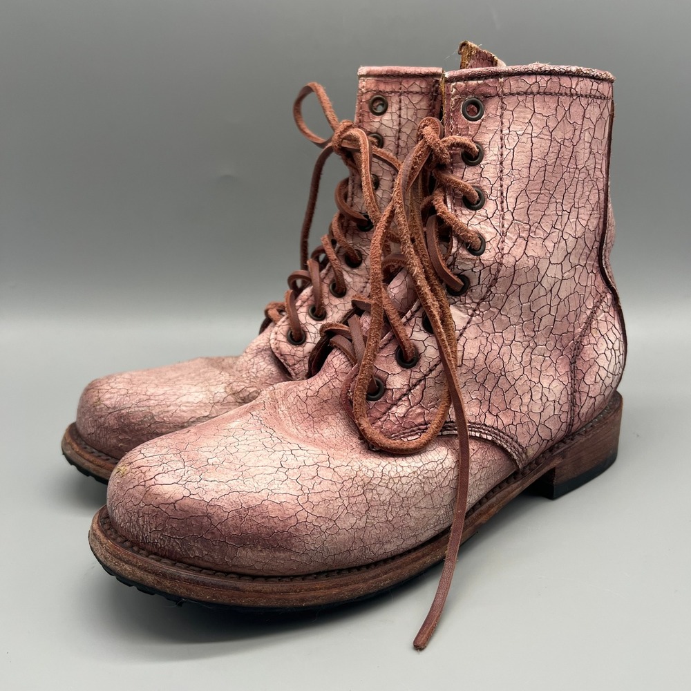 Freebird by Steven Women’s Distressed Pink Lace-Up Ankle Boots